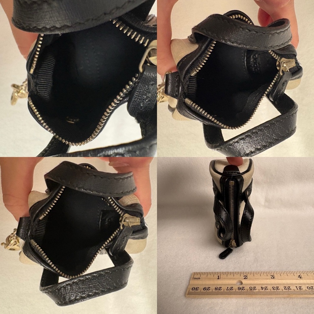 VTG GUCCI Mini Boston Bag Keychain Charm Zipper Clip Cream Black - Picture 10 of 14